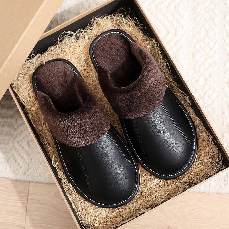 秋冬季男士新款皮居家拖鞋男室内防滑静音家居家用保暖毛绒1114n