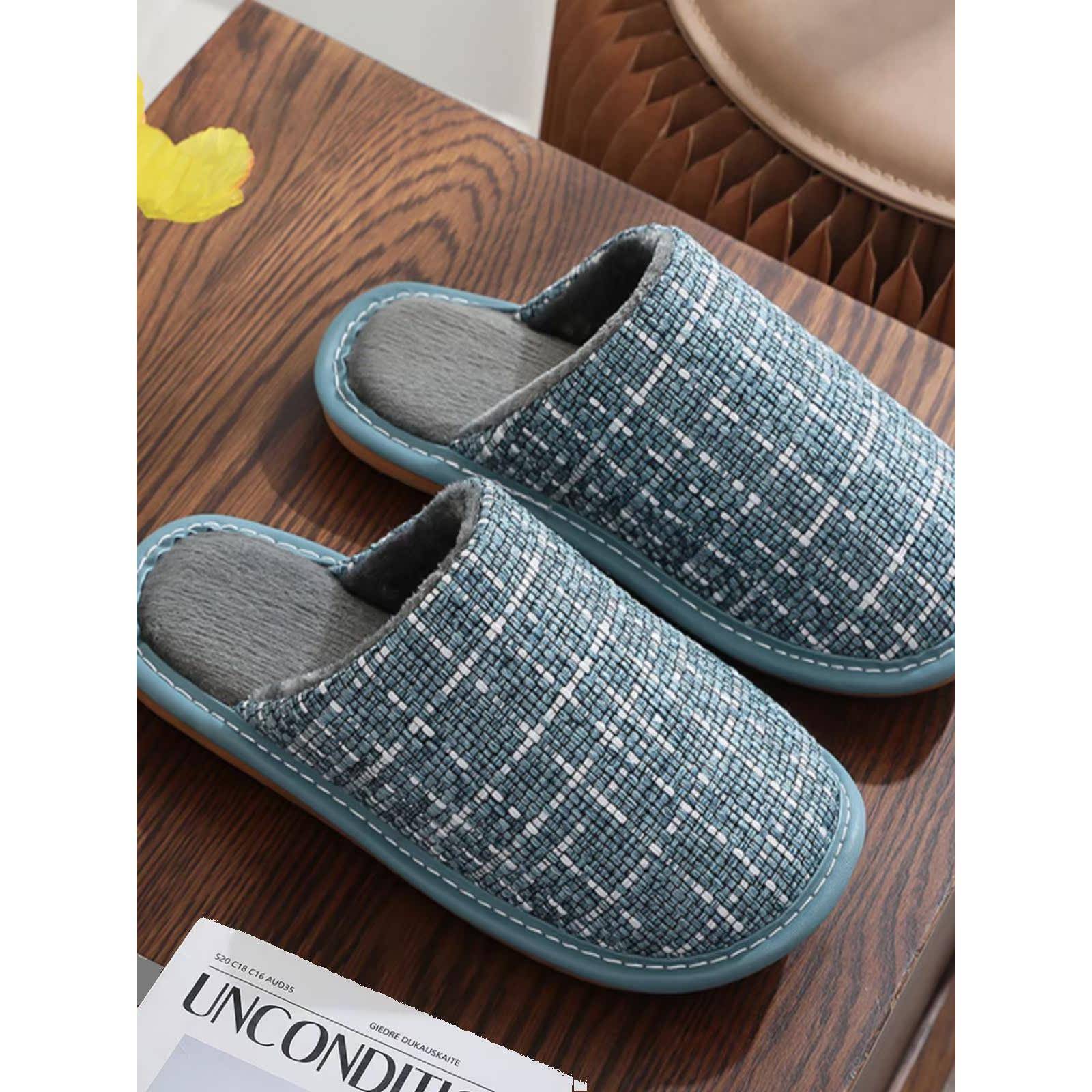 秋冬季男士新款家居拖鞋男室内厚底保暖防滑地板静音艺拖鞋1114n