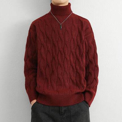 冬季加厚毛衣衫男士可翻高领打底针织衫宽松花纹毛线线衣内1215u