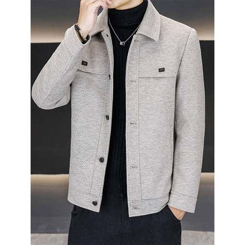 秋冬季加厚夹克男翻领韩版潮流休闲短款呢子外套高档痞帅毛1218e