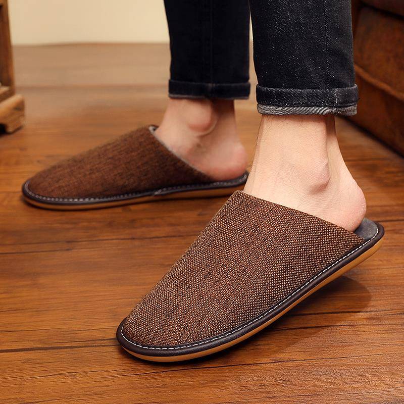 居家拖鞋男秋冬季室内防滑木地板家用女保暖家居厚底布拖鞋1119h