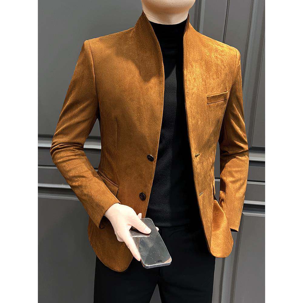 秋冬季新款西装夹克2025年男士帅气无领中山装风男士休闲套1212n