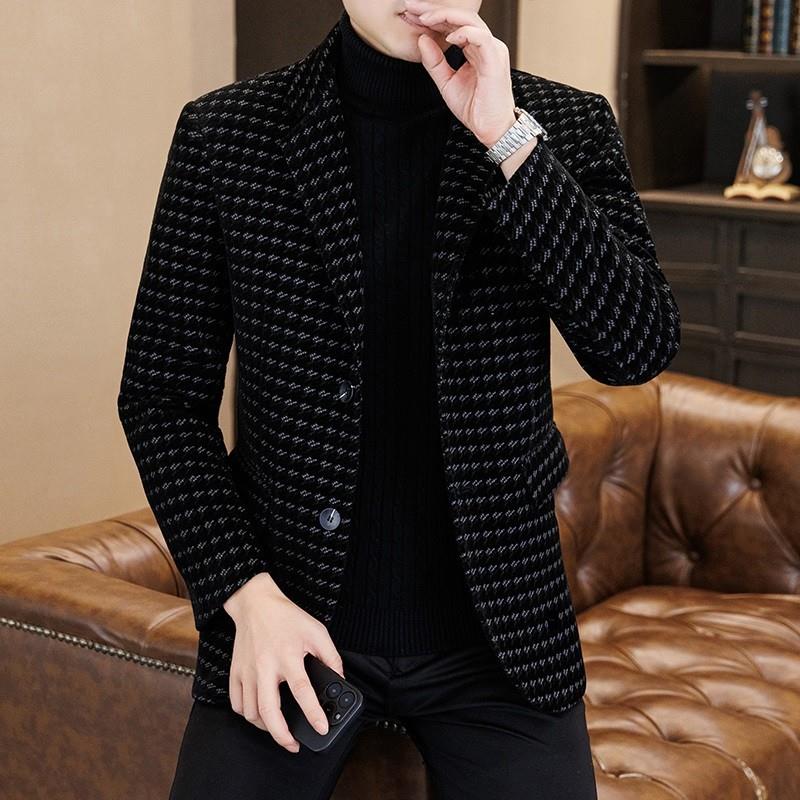 格子修身英伦秋冬毛呢西服男士帅气休闲韩版潮流西装秋季时1209e