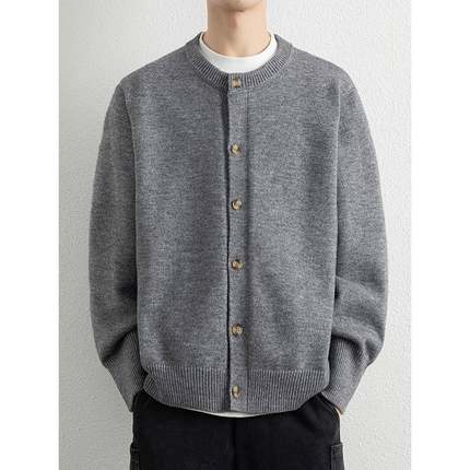 2025新款针织衫男秋款双色休闲开衫男针织薄外套通勤毛衣打1215u