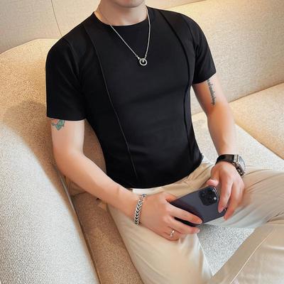 男士短袖夏季韩版休闲圆领体T恤新款修身色百搭低领紧身弹0629b