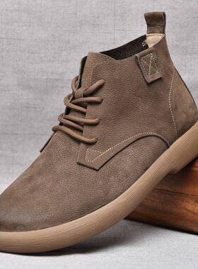 春秋新款宽头覆古马丁靴男款中帮风软底软面靴子1024u