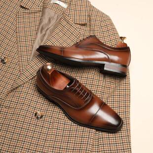 冬季日系2025新款方头商务皮鞋男士三接头正装鞋系带木根鞋1223u