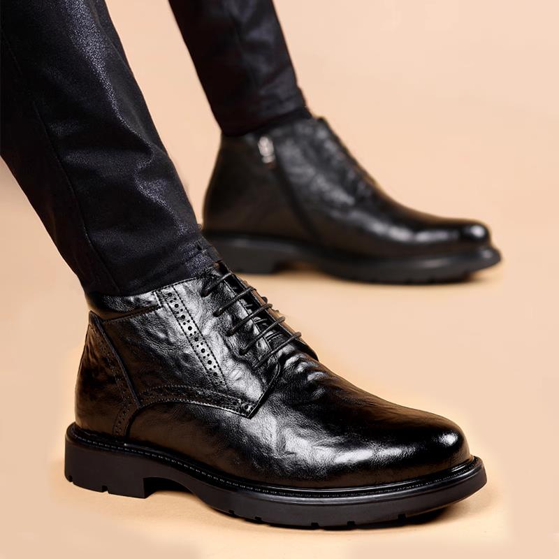 皮鞋男冬季加绒保暖商务正装男士英伦马丁靴男高筒男皮鞋1212e
