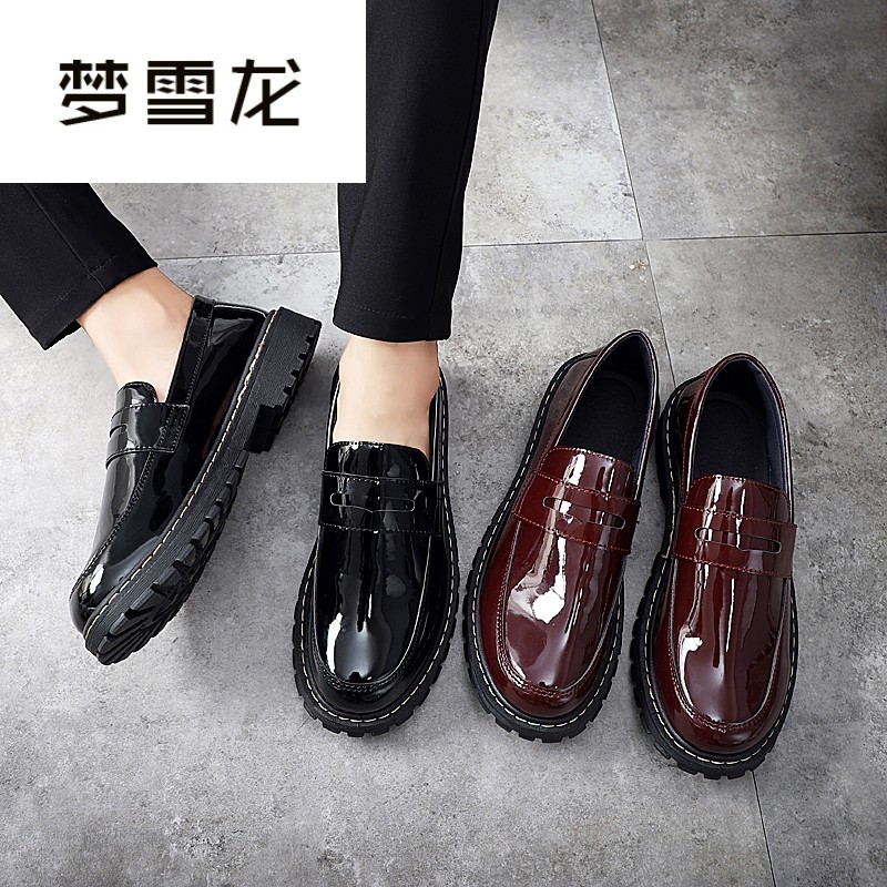 梦雪龙亮面男鞋春季潮中年厚底增高板鞋韩版休闲鞋镜面发型师,流行男鞋,单鞋,淘宝优惠券,粉丝福利购,淘宝优惠卷