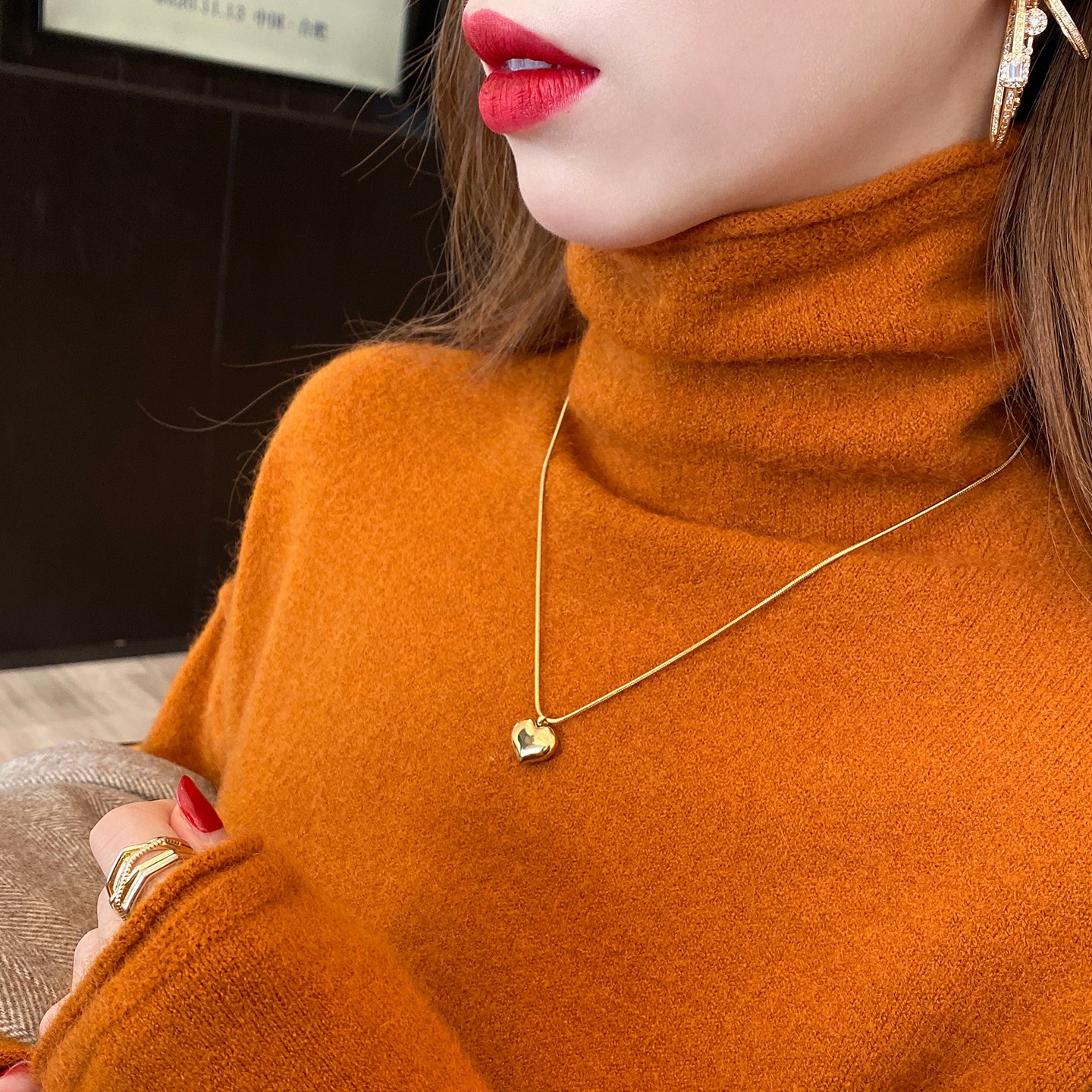 橘色高领打底衫女内搭