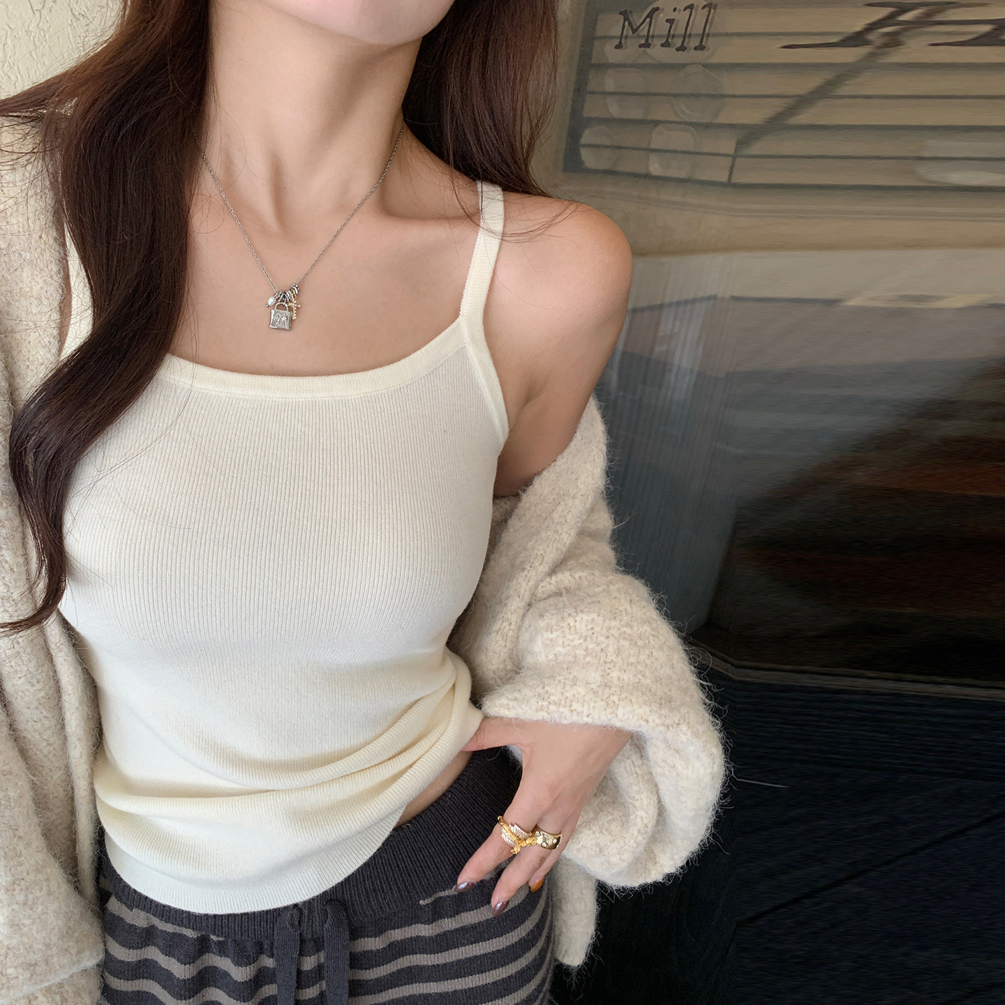 针织吊带背心女内搭加绒保暖上衣