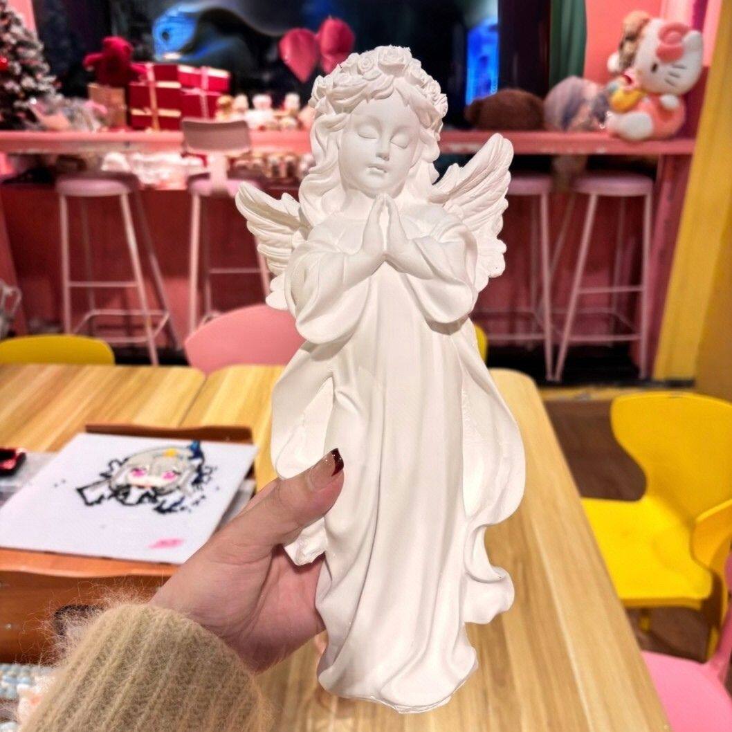 欧式复古天使摆件美式树脂石膏雕像雕塑小天使女孩桌面装饰品道具