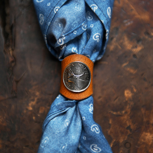 手工美式复古牛皮小方巾扣驯鹿硬币扣工装机车搭配阿美咔叽领巾扣