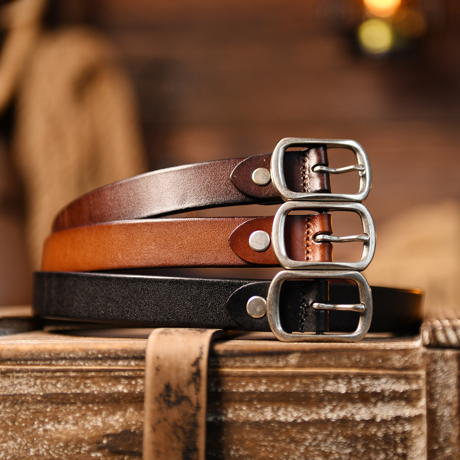 麦田女士牛皮合金简约百搭皮带