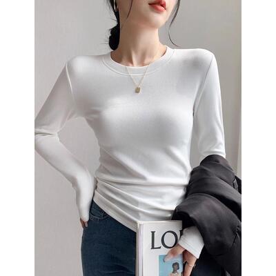 纯棉基础款2025秋冬季新款学生打底衫长袖T恤女修身显瘦上衣女潮