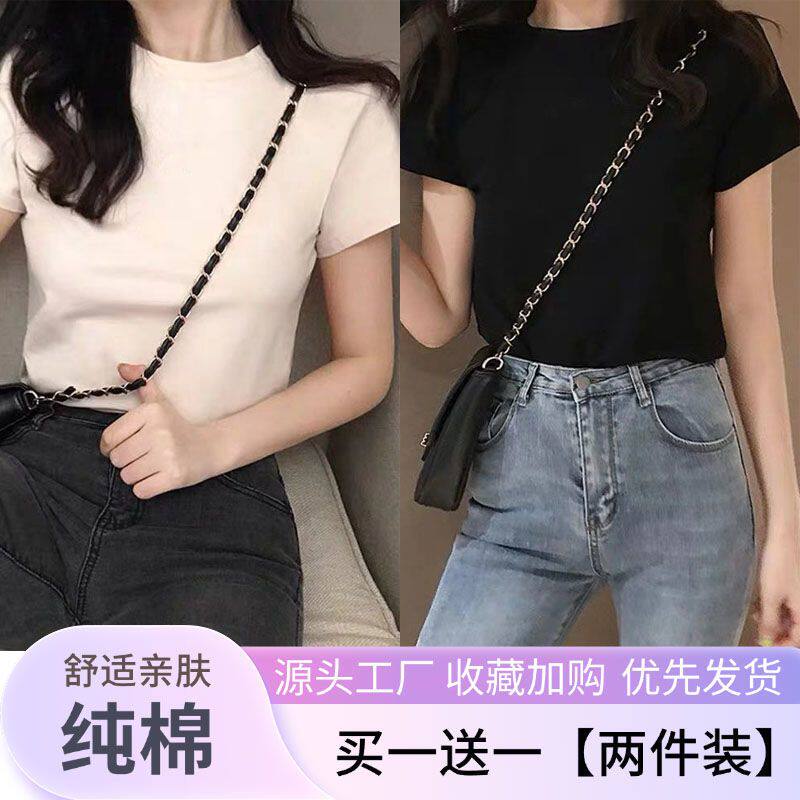 纯棉2026春夏季基础款正肩短袖t恤女修身显瘦学生简约打底衫上衣
