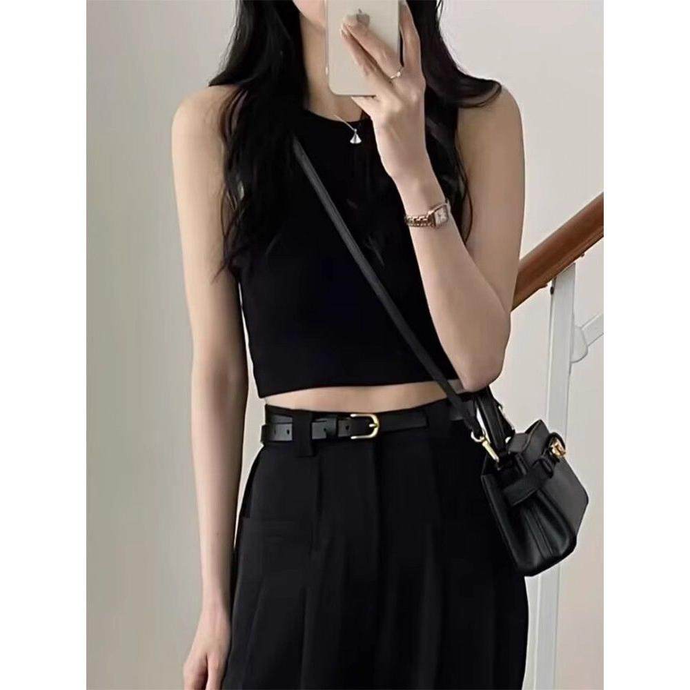 莫代尔带胸垫挂脖无袖打底衫吊带背心女美背夏季运动短款修身上衣