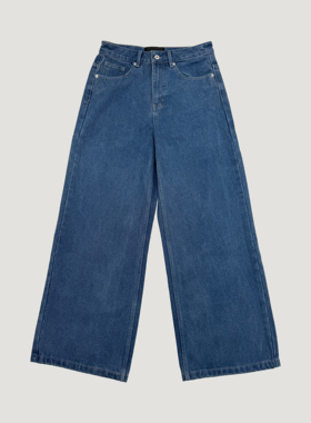 Oxycodone/定织15OZ斜纹丹宁法工蓝复古水洗A字阔腿直筒牛仔裤