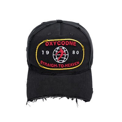 Oxycodone/水洗做旧破坏立体刺绣slogan棉质可调节头围复古棒球帽