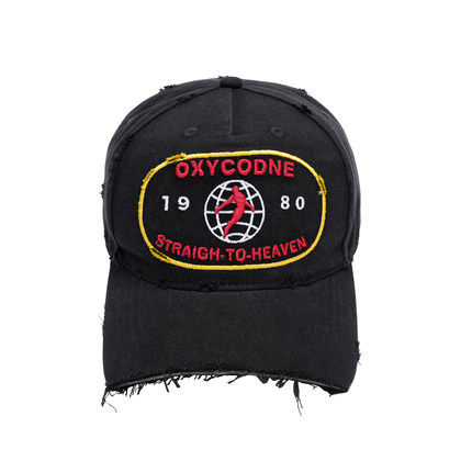 Oxycodone/水洗做旧破坏立体刺绣slogan棉质可调节头围复古棒球帽