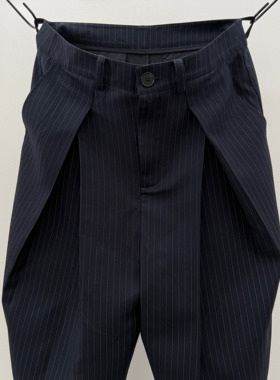 Oxycodone/澳洲进口美丽诺羊毛混纺褶皱活页立体剪裁阔腿A字西裤