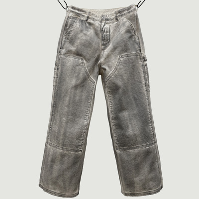 Oxycodone/14OZ高密珠帆布纯手工刷漆水洗做旧阔腿直筒双膝伐木裤