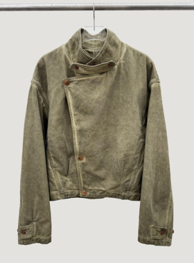 Oxycodone/DECK JACKET复古橄榄绿水洗做旧多穿法短宽甲板夹克