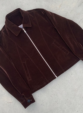 Oxycodone/日本进口天鹅绒解构设计立体剪裁短宽乌木棕夹克外套