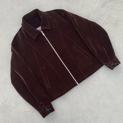 Oxycodone/日本进口天鹅绒解构设计立体剪裁短宽乌木棕夹克外套