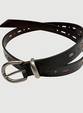 Oxycodone/意大利进口头层牛皮「栗影深棕」爆裂纹复古通勤腰带