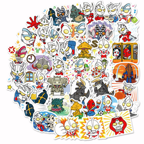 50张Q版奥特曼卡通贴纸可爱搞笑手机防水贴画手账diy素材文具装饰