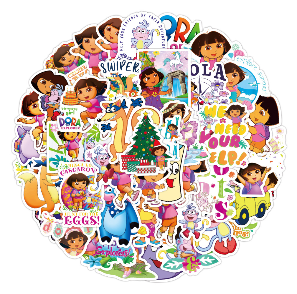 50张动画片爱冒险的朵拉涂鸦贴纸行李箱水杯笔记本手机壳电脑装饰