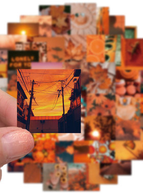 56张Ins橙色日暮风景涂鸦贴纸个性装饰行李箱笔记本电脑防水贴纸