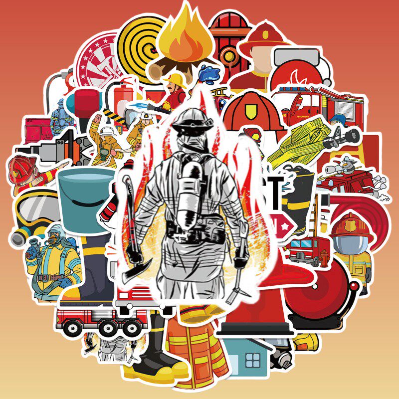 52张消防员烈火英雄卡通涂鸦贴纸笔记本行李箱水杯手机壳防水装饰