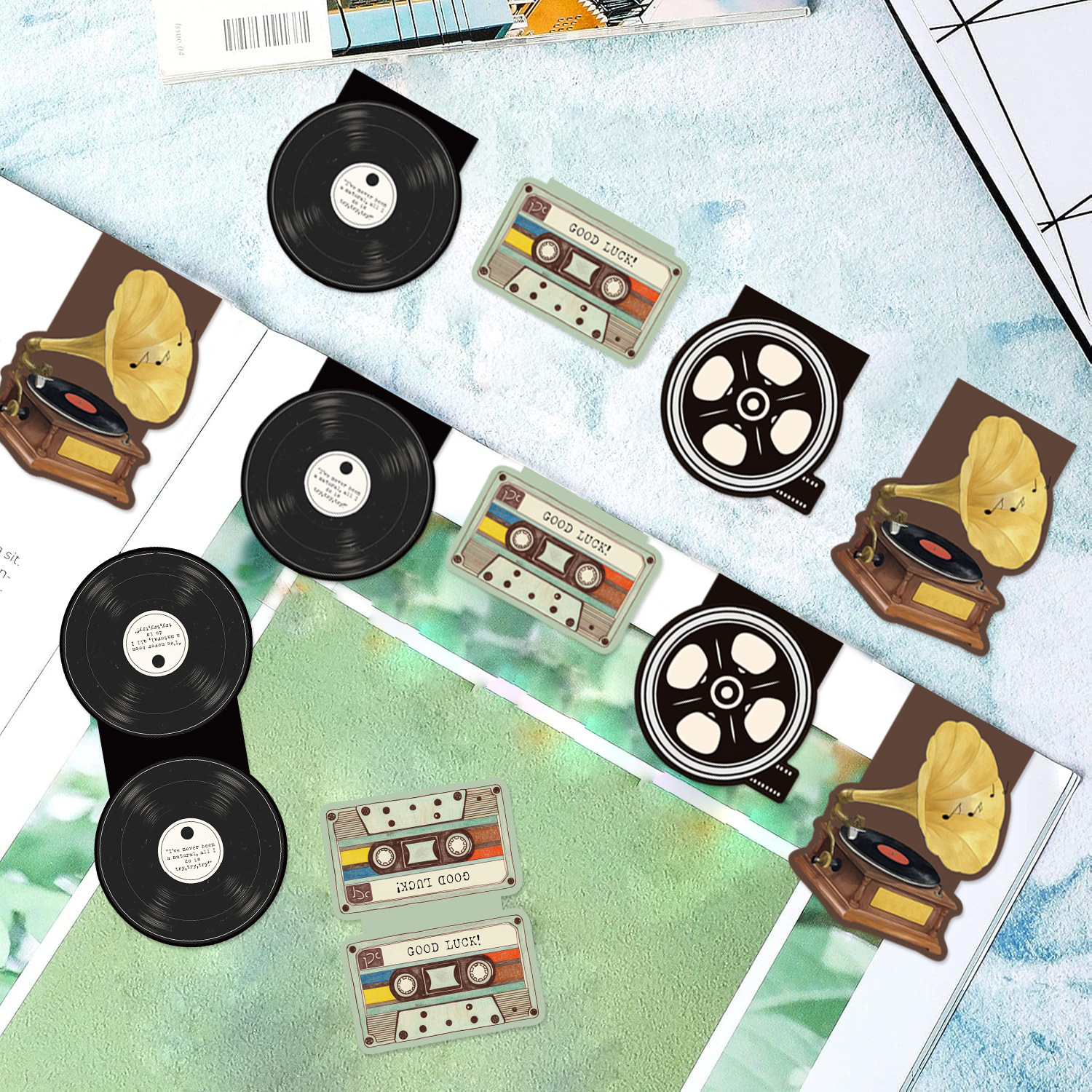 4枚复古音碟磁性创意书签阅读进度书页标签夹礼物学生奖励小物件