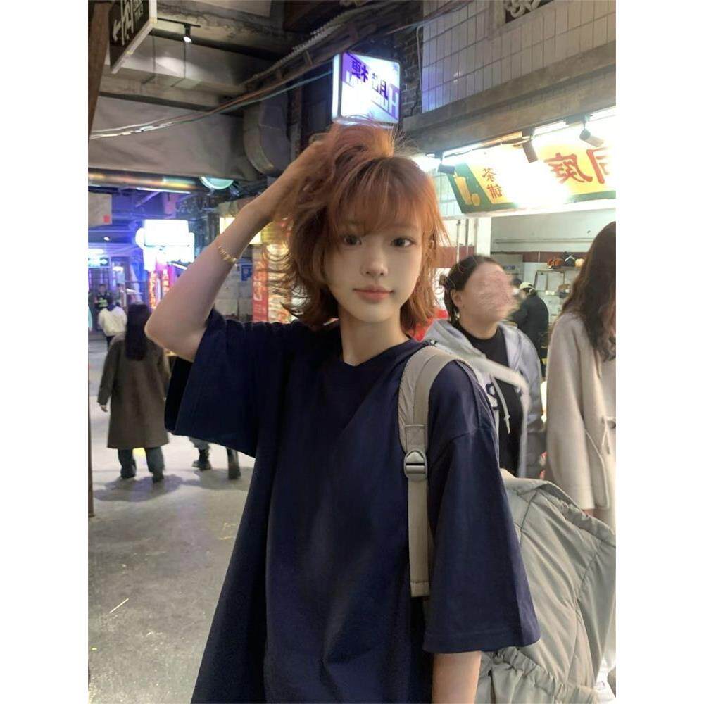 夏季100%纯棉短袖t恤男女学生韩版宽松ins风纯色半袖百搭上衣服潮