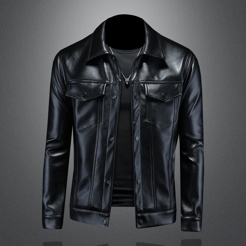 七彩马京东官方男装正品牌2025新款春秋季新款休闲皮衣男士翻领潮