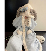 可爱垂耳小狗睡衣女秋冬款 加厚珊瑚绒保暖睡袍冬天舒适家居服套装