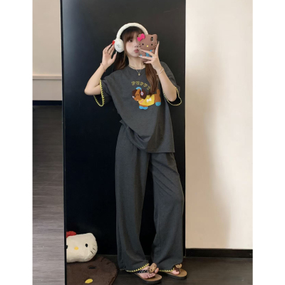 2026新款睡衣女夏季短袖长裤纯棉套装可爱腊肠狗带胸垫夏天家居服