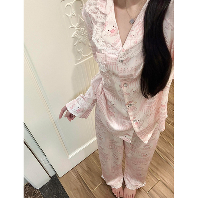 2026新款带胸垫睡衣女春夏季可爱长袖冰丝HelloKit夏天家居服套装