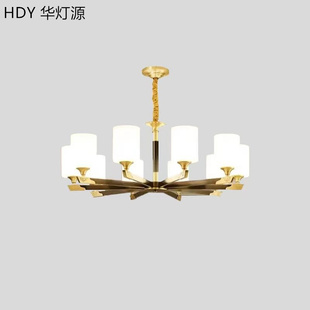 新中式吊灯简约现代客厅大气书房餐厅酒店家用复式楼卧室全铜灯具