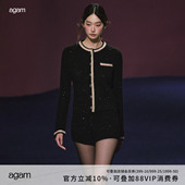 短套装 短裤 」小香风银河细闪气质千金亮拼色开衫 AGAM「慎婕同款
