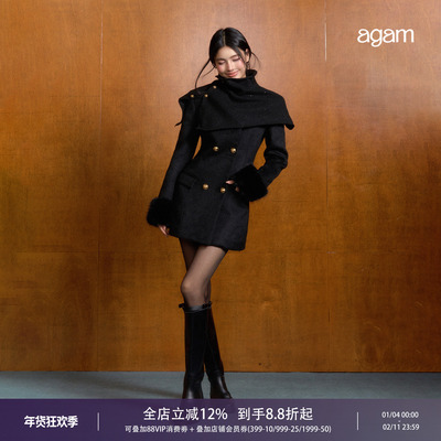 AGAM复古千金中长款羊毛毛呢外套