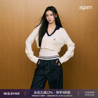 慵懒风短款连帽套头毛衣