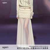 AGAM 立体褶皱包臀半身裙轻薄网纱拼接飘逸半透长裙女