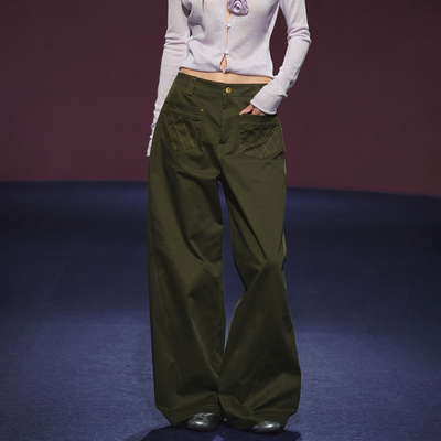 AGAM小香撞钉阔腿直筒休闲长裤