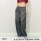 子抽绳松紧腰休闲长裤 设计感裤 女 灰色花边拼接假两件西裤 AGAM