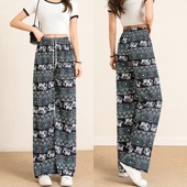 民族风拖地裤 窄版 子 女春夏高腰垂感直筒宽松休闲裤 泰国大象阔腿裤