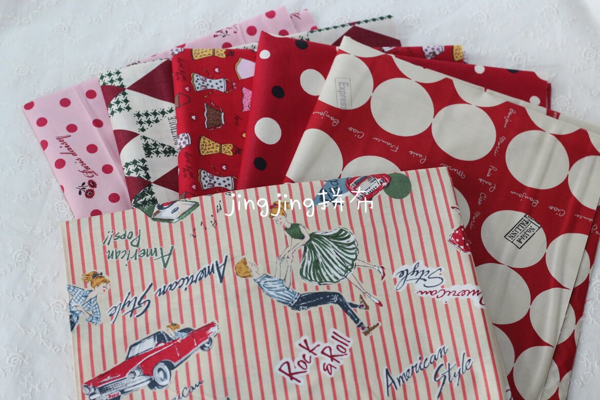 【绝版珍藏】日本进口yuwa小关玲子红色布组 人物几何图拼布面料