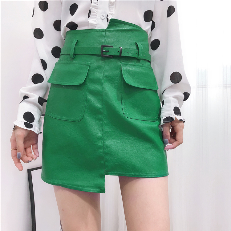 2020ins Korean irregular high waist small leather skirt womens Hong Kong style retro skirt